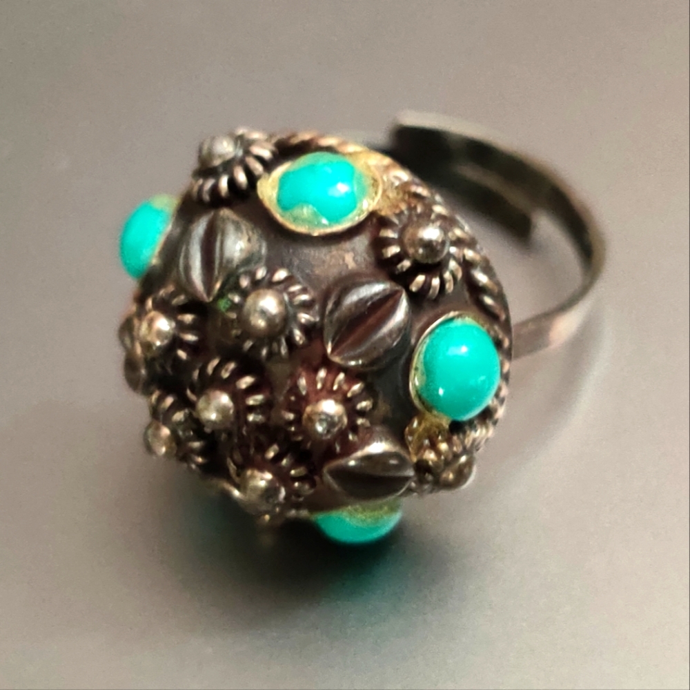 Vintage Sterling Silver Etruscan Revival Domed Ring